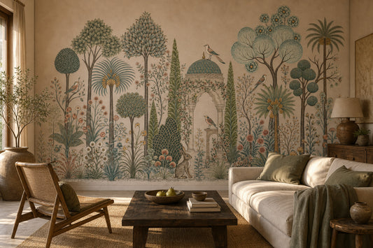 Botanical Landscape Wallpaper Vintage Mural Mediterranean Inspired Removable Wall Decor