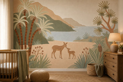 Coastal Landscape Wallpaper Bright Deer And Fawn Wall Mural