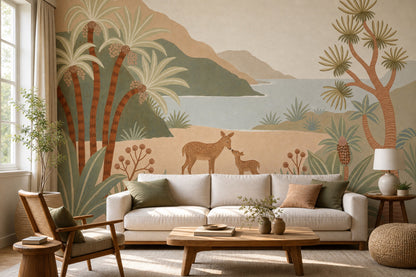 Coastal Landscape Wallpaper Bright Deer And Fawn Wall Mural