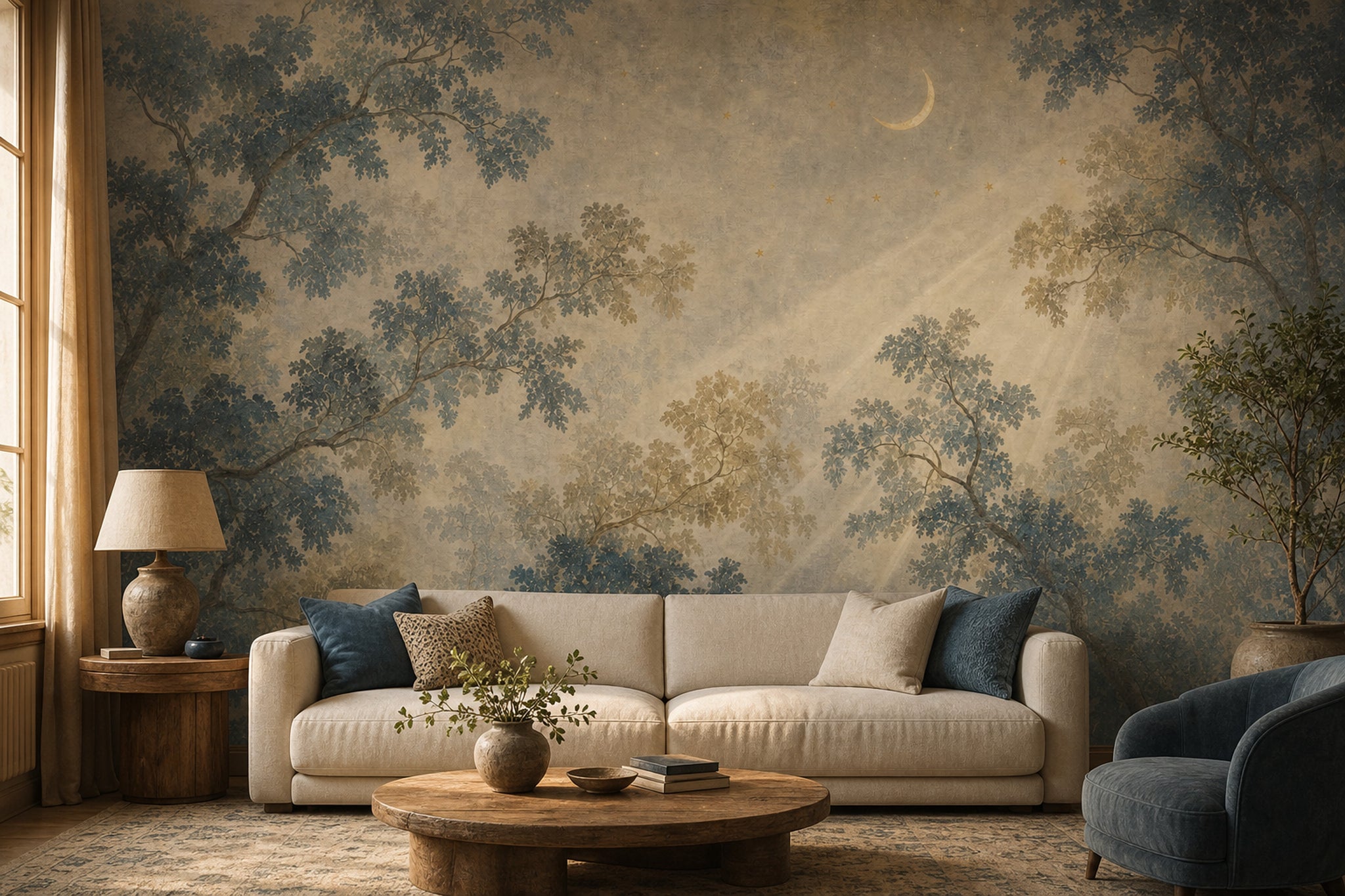 Misty Forest Wallpaper Paper Texture Moon Wall Mural
