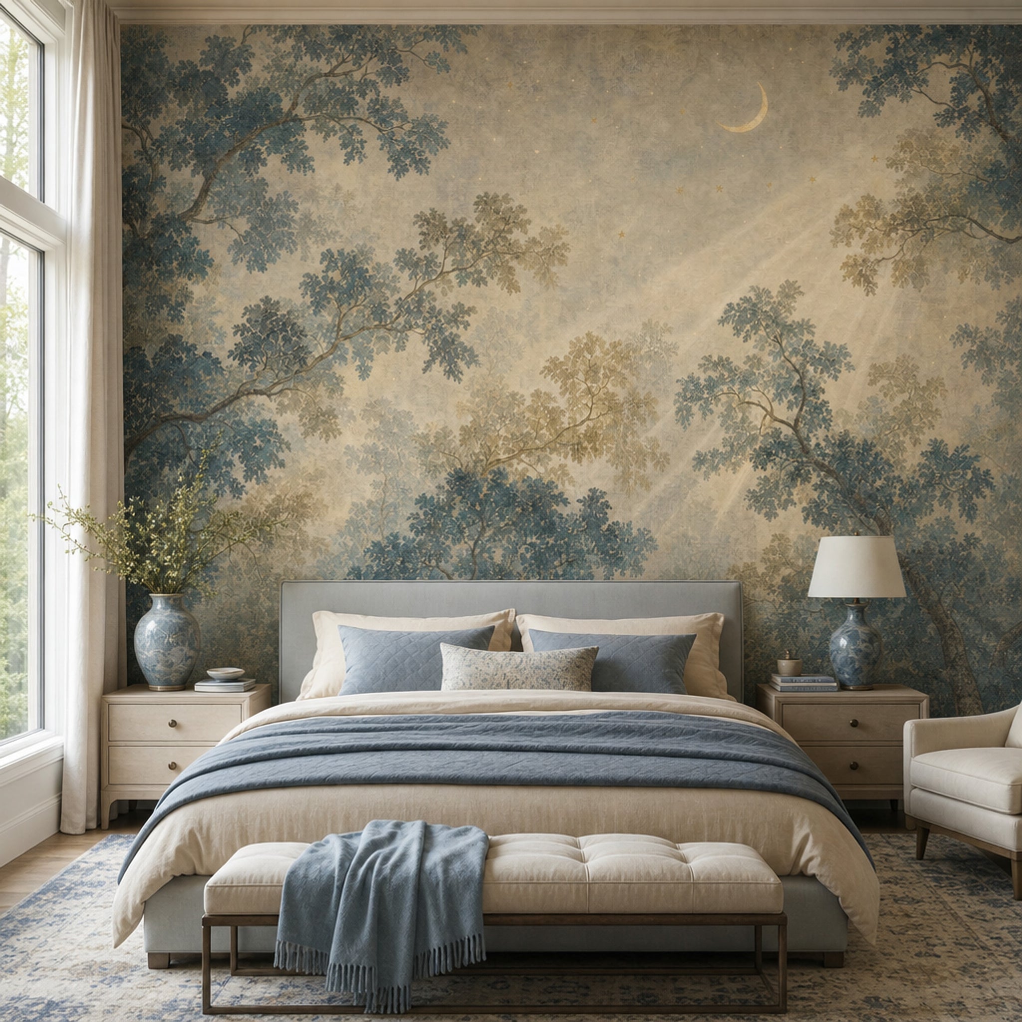Misty Forest Wallpaper Paper Texture Moon Wall Mural