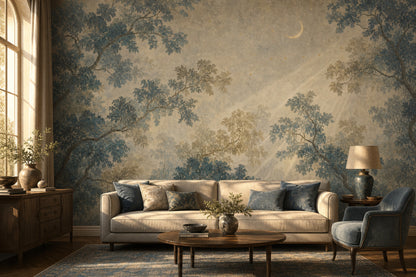 Misty Forest Wallpaper Paper Texture Moon Wall Mural