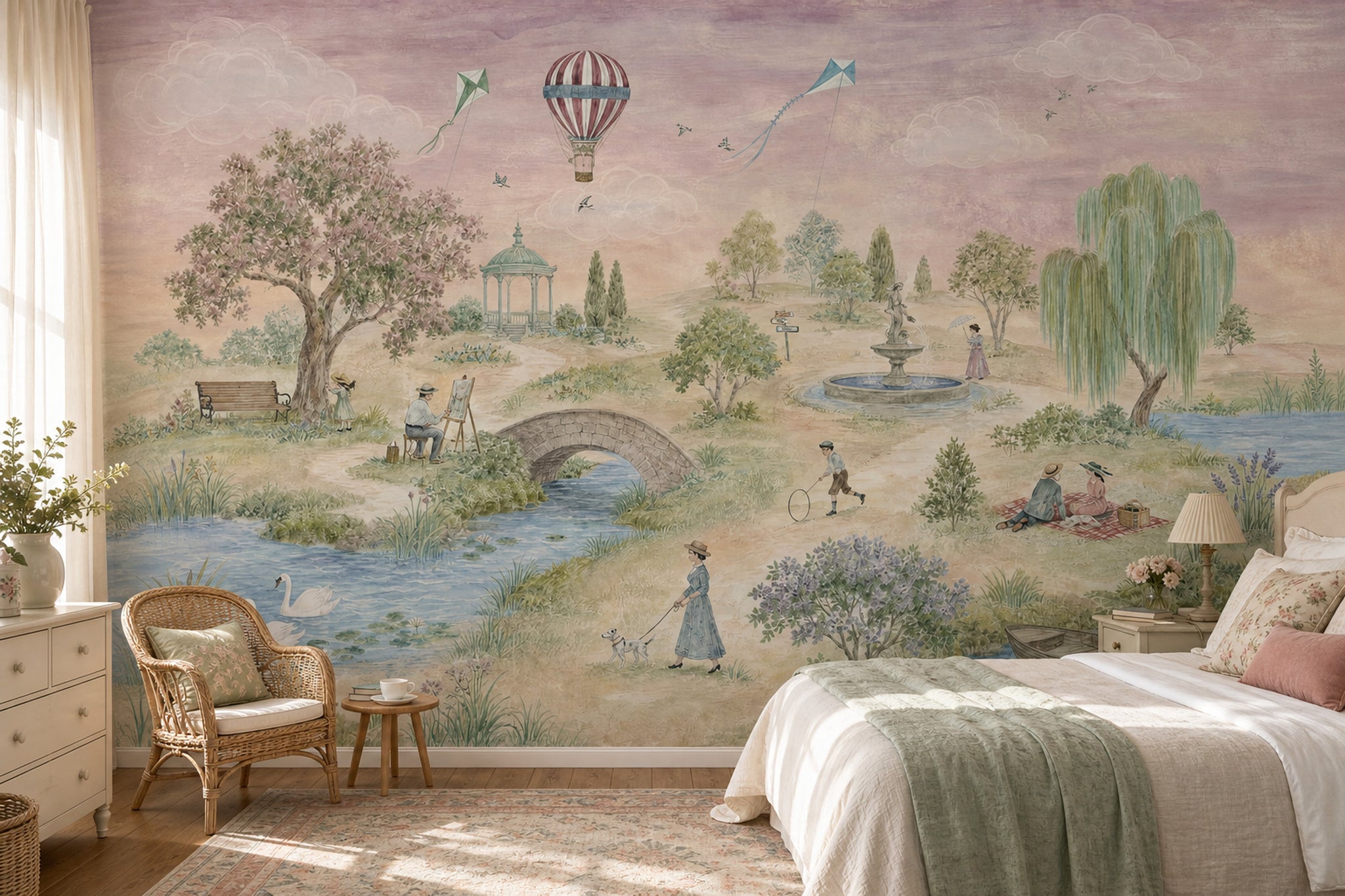 Hot Air Balloon Wallpaper Pastel Watercolor Removable Wall Decor