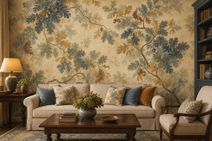 Oak Leaves Wallpaper Acorns Botanical Removable Wall Decor