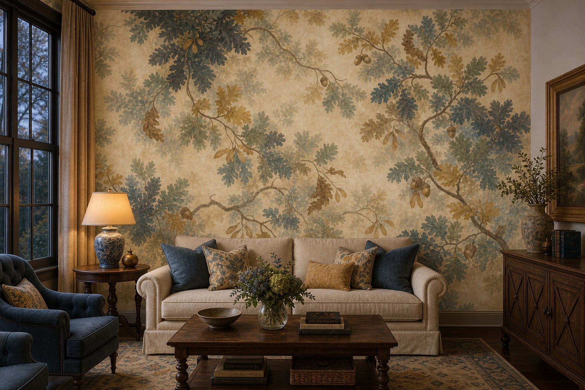 Oak Leaves Wallpaper Acorns Botanical Removable Wall Decor