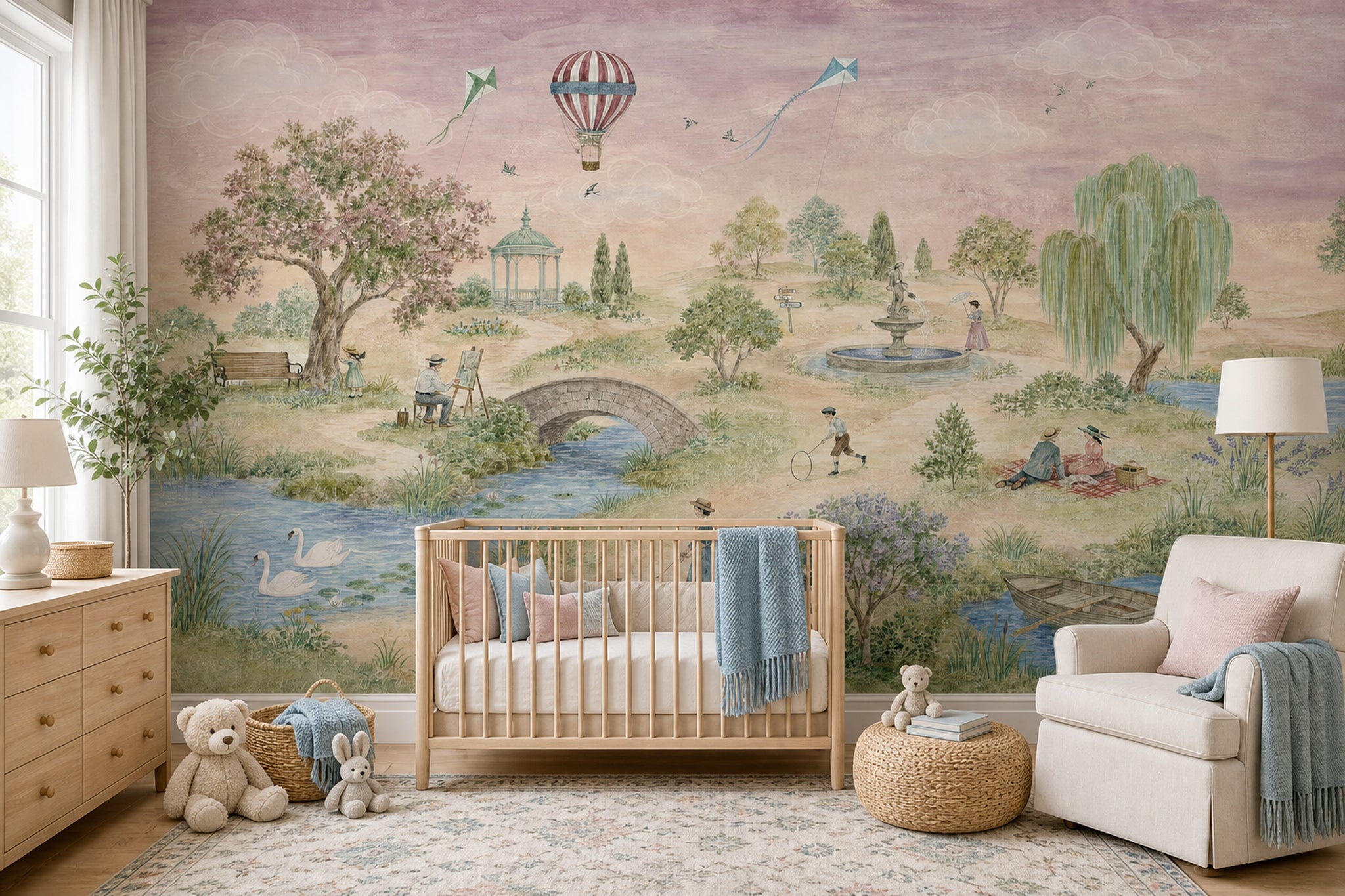 Hot Air Balloon Wallpaper Pastel Watercolor Removable Wall Decor
