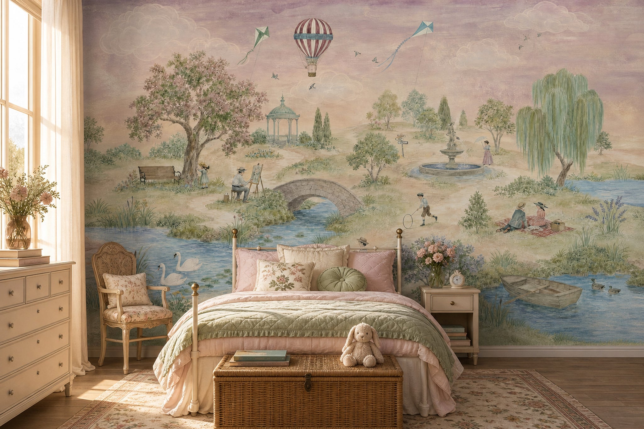 Hot Air Balloon Wallpaper Pastel Watercolor Removable Wall Decor