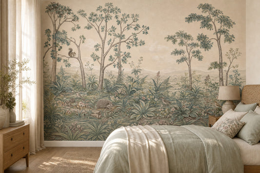 Vintage Landscape Wallpaper Pastoral Woodland Removable Botanical Flora Wall Decor