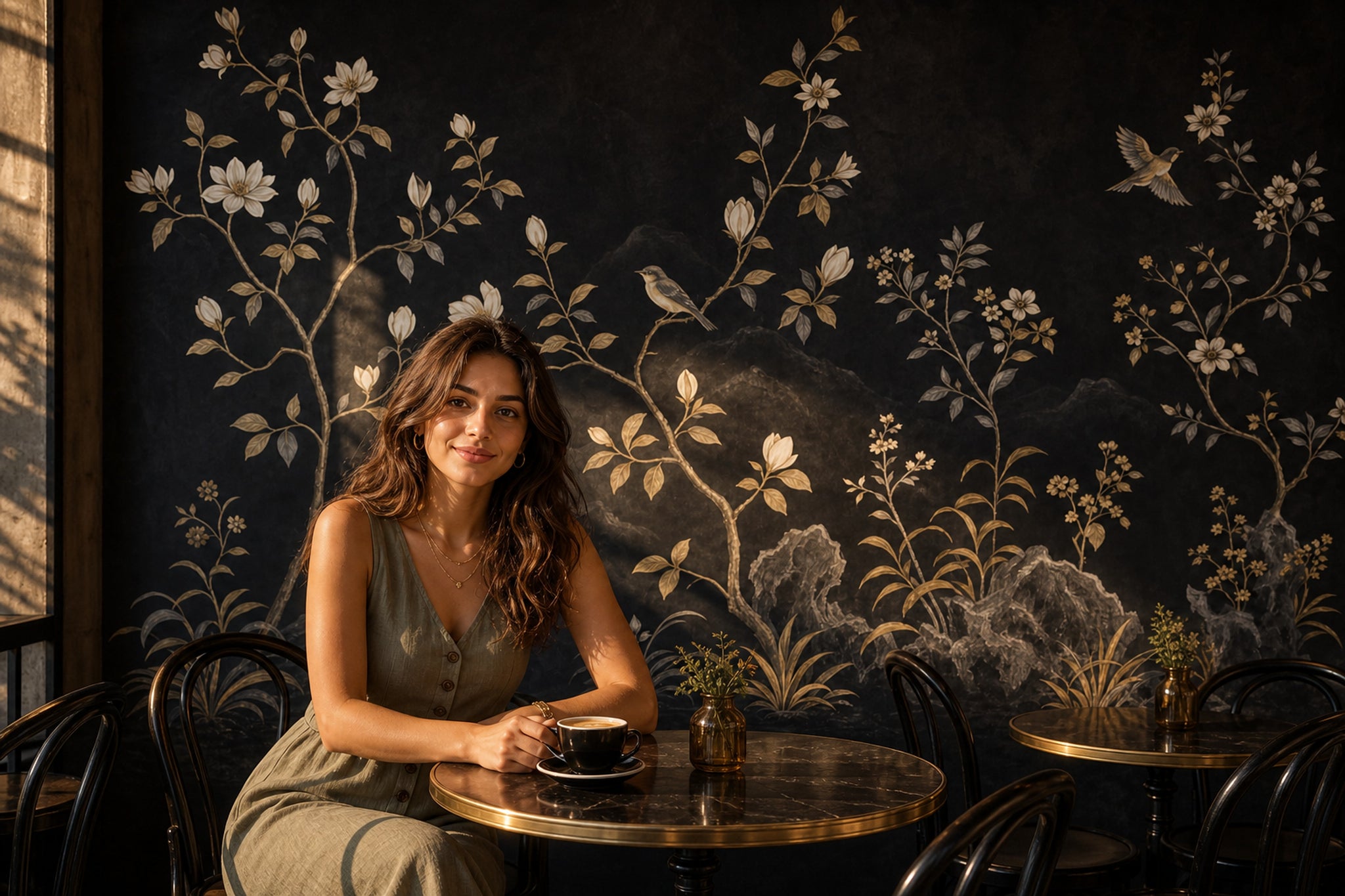 Dark Floral Wallpaper Botanical Chinoiserie Removable Wall Decor