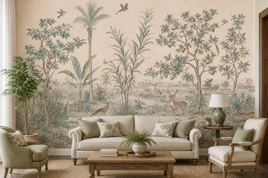 Vintage Wallpaper Pastoral Landscape Removable Botanical Wall Decor