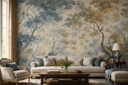 Pastoral Landscape Wallpaper Woodland Trees Misty Background Removable Wall Decor