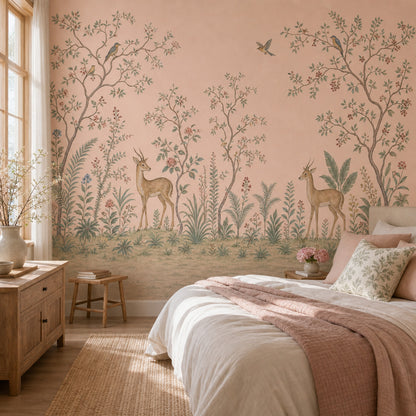 Toile Landscape Wallpaper Blush Pink Vintage Botanical Wall Mural