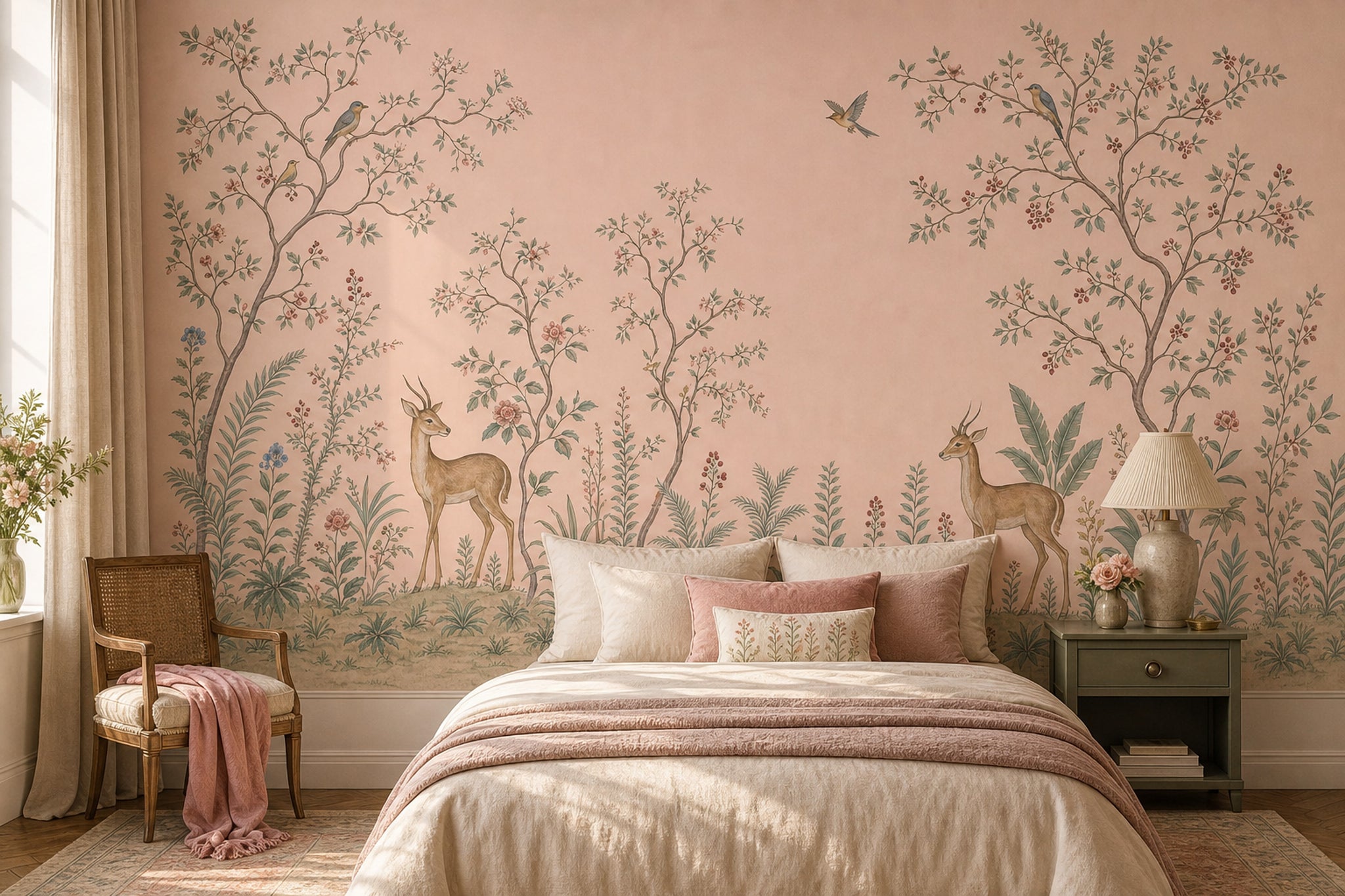 Toile Landscape Wallpaper Blush Pink Vintage Botanical Wall Mural