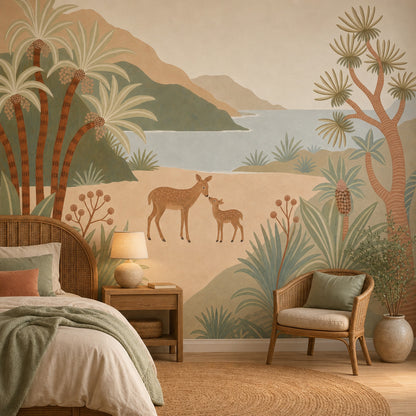 Coastal Landscape Wallpaper Bright Deer And Fawn Wall Mural