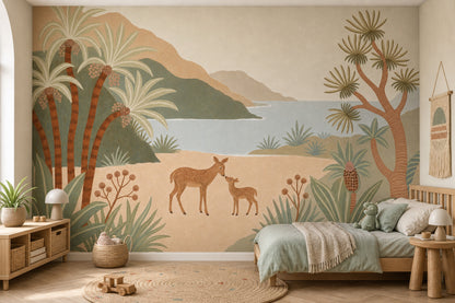 Coastal Landscape Wallpaper Bright Deer And Fawn Wall Mural