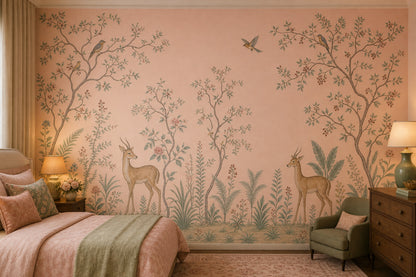 Toile Landscape Wallpaper Blush Pink Vintage Botanical Wall Mural
