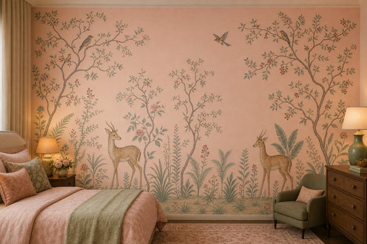 Toile Landscape Wallpaper Blush Pink Vintage Botanical Wall Mural