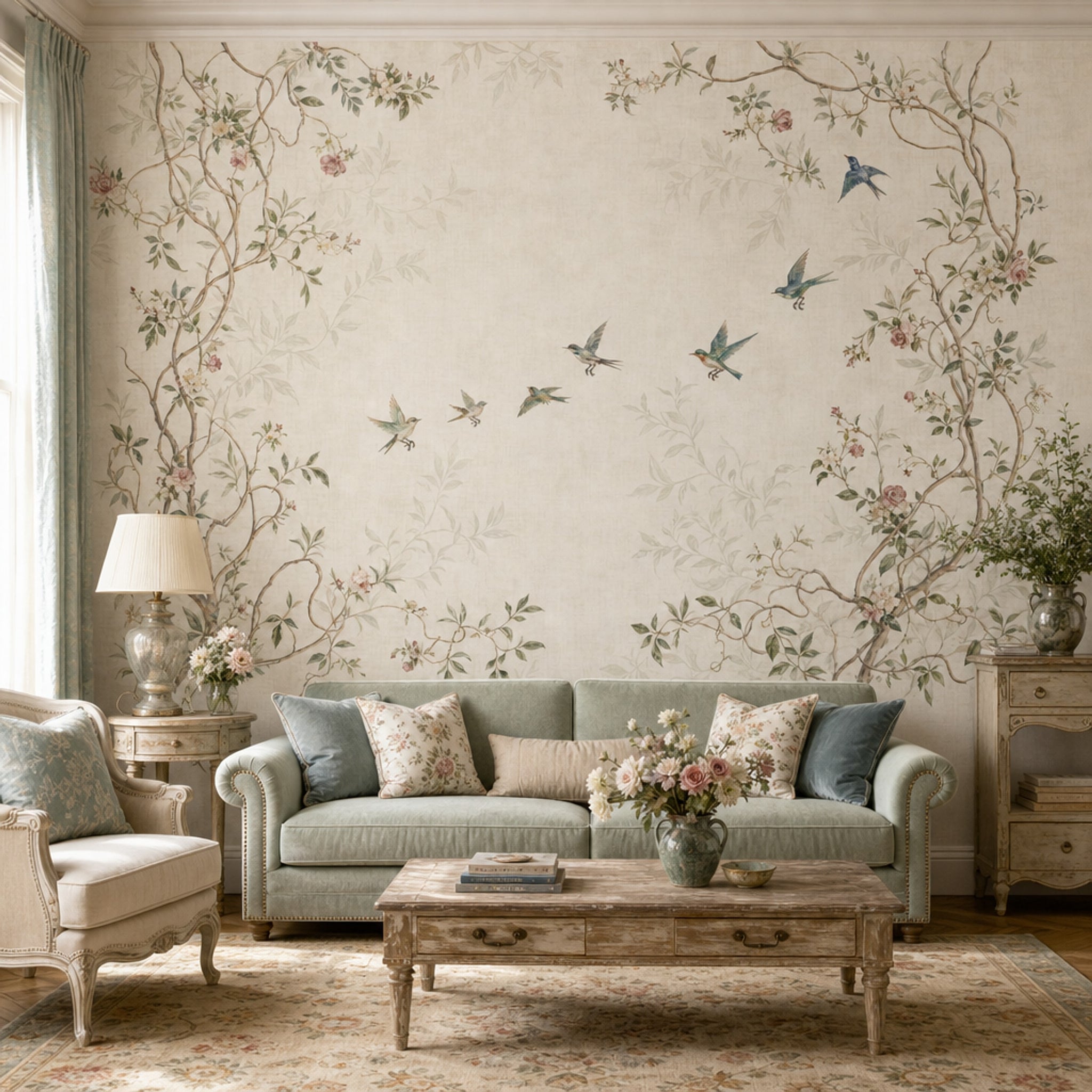Cream Background Wallpaper Floral Vines Vintage Botanical Wall Mural
