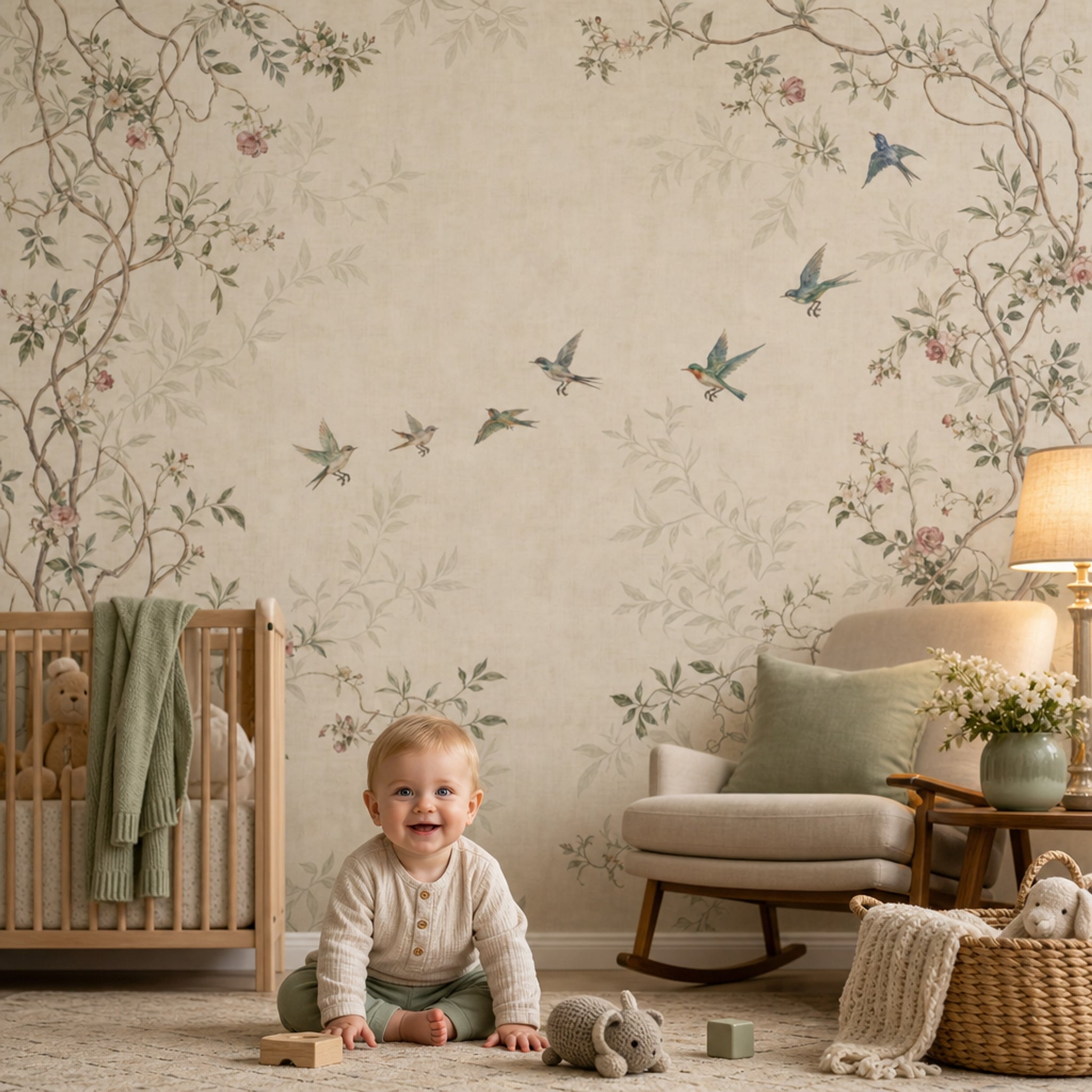 Cream Background Wallpaper Floral Vines Vintage Botanical Wall Mural
