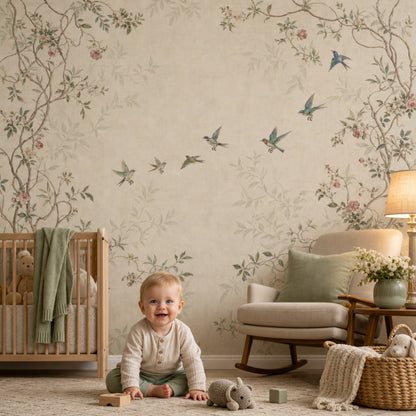 Cream Background Wallpaper Floral Vines Vintage Botanical Wall Mural