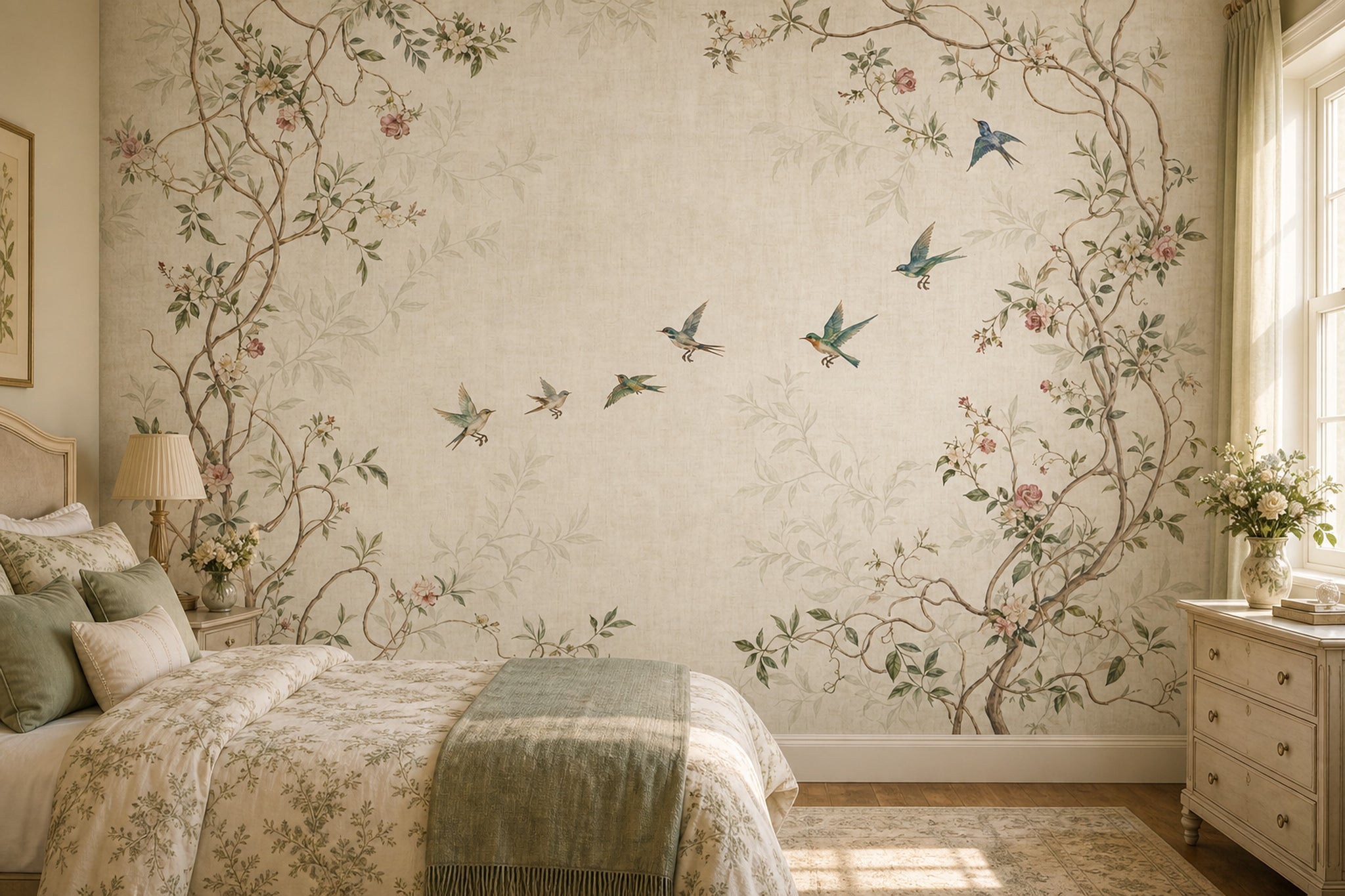 Cream Background Wallpaper Floral Vines Vintage Botanical Wall Mural