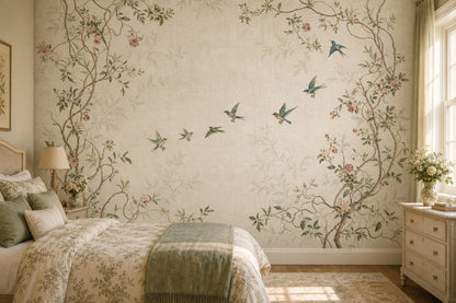 Cream Background Wallpaper Floral Vines Vintage Botanical Wall Mural
