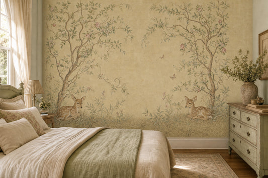 Muted Green Wallpaper Vintage Deer Removable Wall Decor