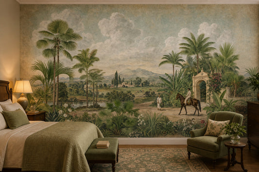 Muted Green Wallpaper Botanical Tropical Wall Mural