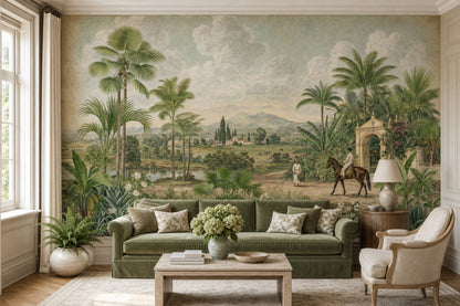 Muted Green Wallpaper Botanical Tropical Wall Mural