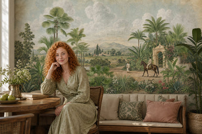 Muted Green Wallpaper Botanical Tropical Wall Mural