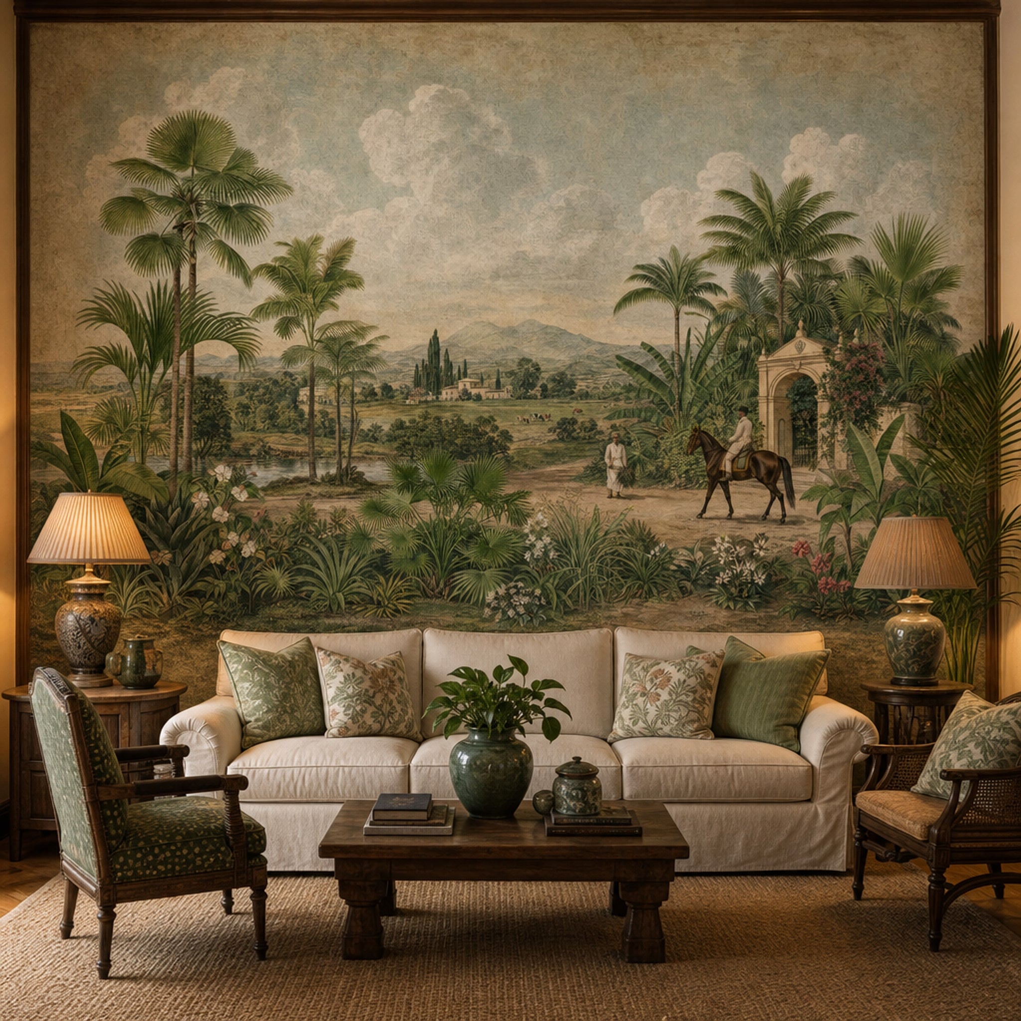 Muted Green Wallpaper Botanical Tropical Wall Mural