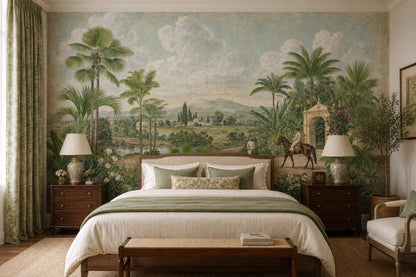 Muted Green Wallpaper Botanical Tropical Wall Mural