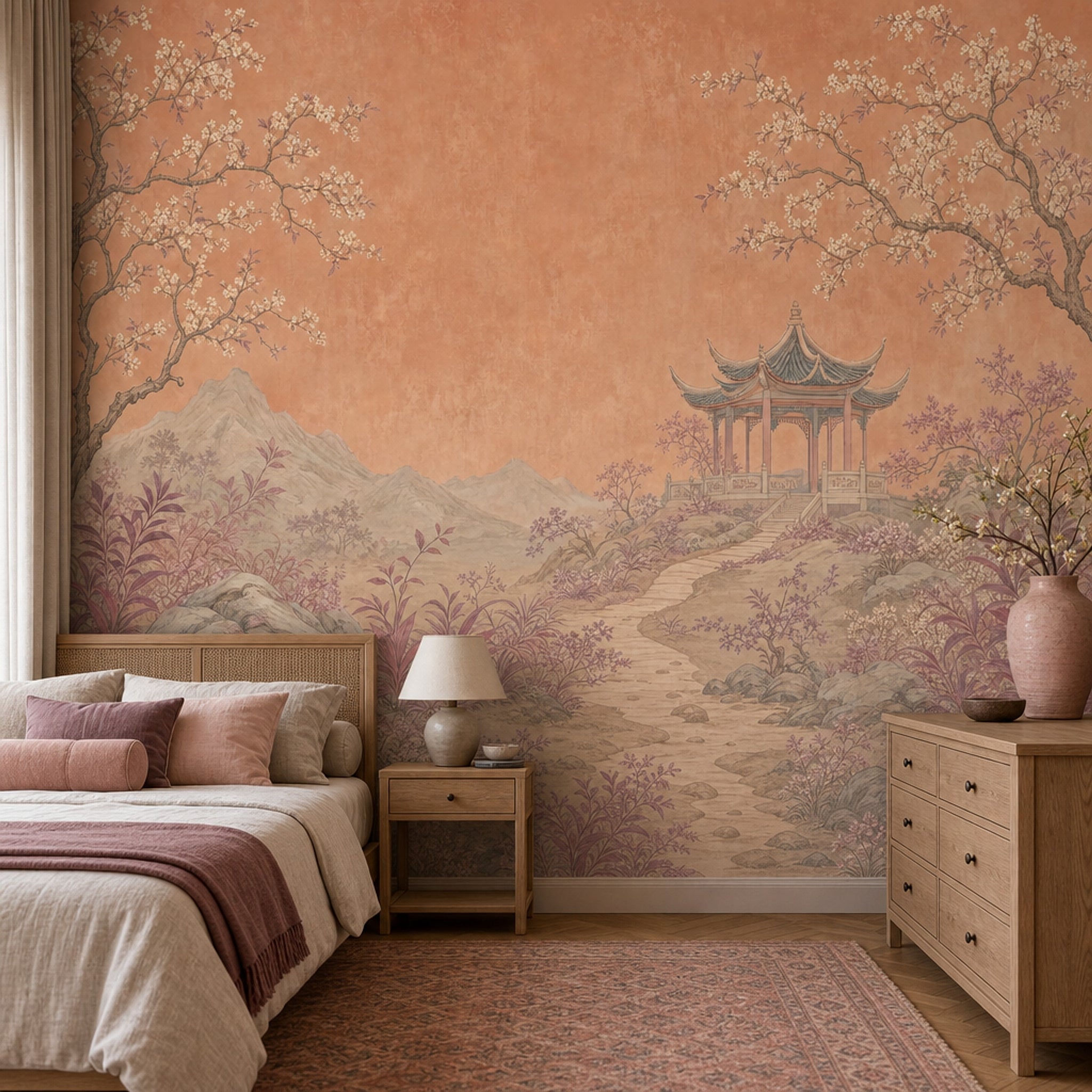 Asian Landscape Wallpaper Pavilion Gazebo Removable Chinoiserie Wall Decor