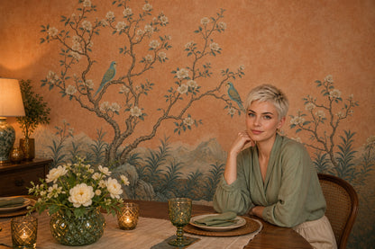 Muted Green Wallpaper Chinoiserie Tropical Removable Wall Decor