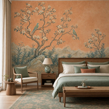 Muted Green Wallpaper Chinoiserie Tropical Removable Wall Decor