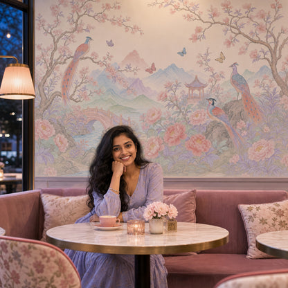 Chinoiserie Wallpaper Pastel Floral Landscape Removable Wall Decor