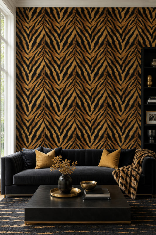 Scenic Landscape Wallpaper Tiger Print Fur Texture Decorative Mural
