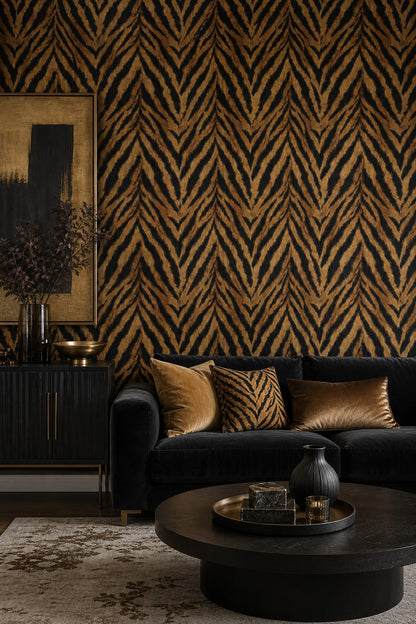 Scenic Landscape Wallpaper Tiger Print Fur Texture Decorative Mural