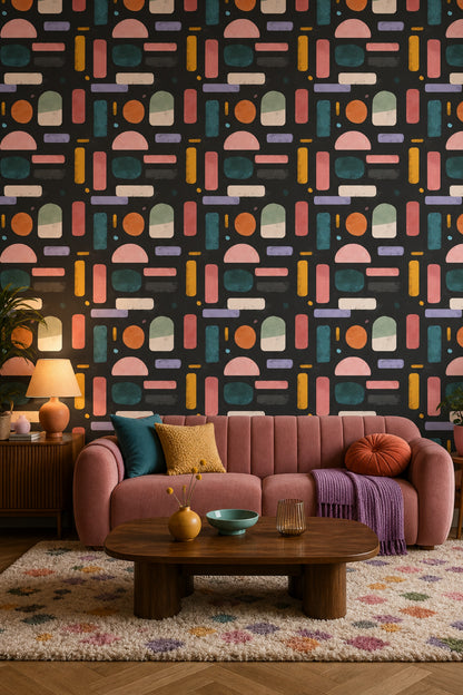Mid-Century Modern Wallpaper Retro Removable Geometric Wall Double Roll