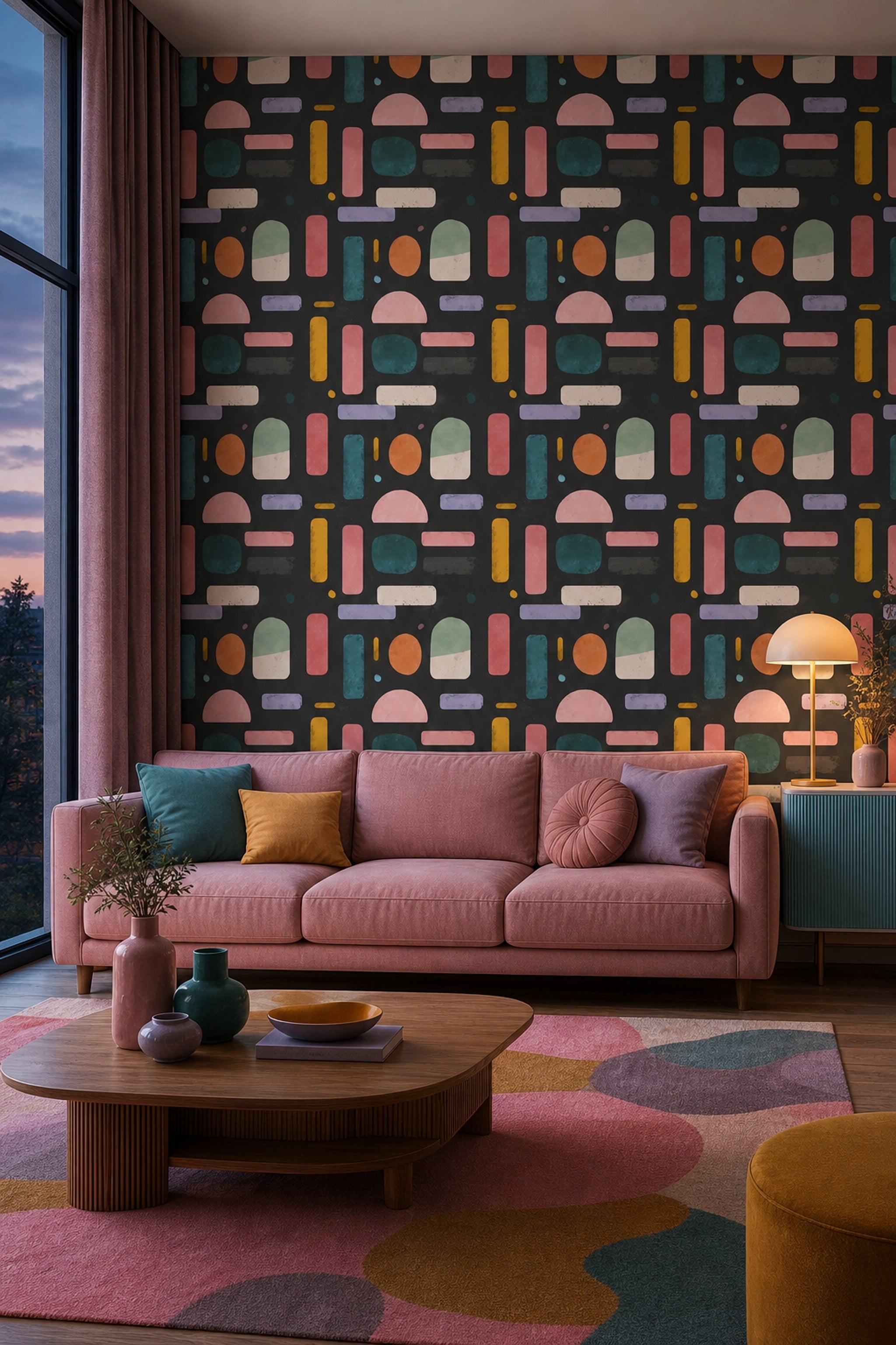 Mid-Century Modern Wallpaper Retro Removable Geometric Wall Double Roll