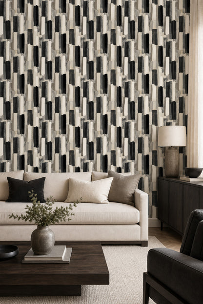 Geometric Blocks Wallpaper Vertical Brushstrokes Removable Neutral Palette Wall Double Roll