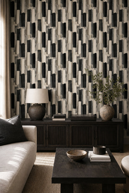 Geometric Blocks Wallpaper Vertical Brushstrokes Removable Neutral Palette Wall Double Roll