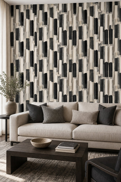 Geometric Blocks Wallpaper Vertical Brushstrokes Removable Neutral Palette Wall Double Roll