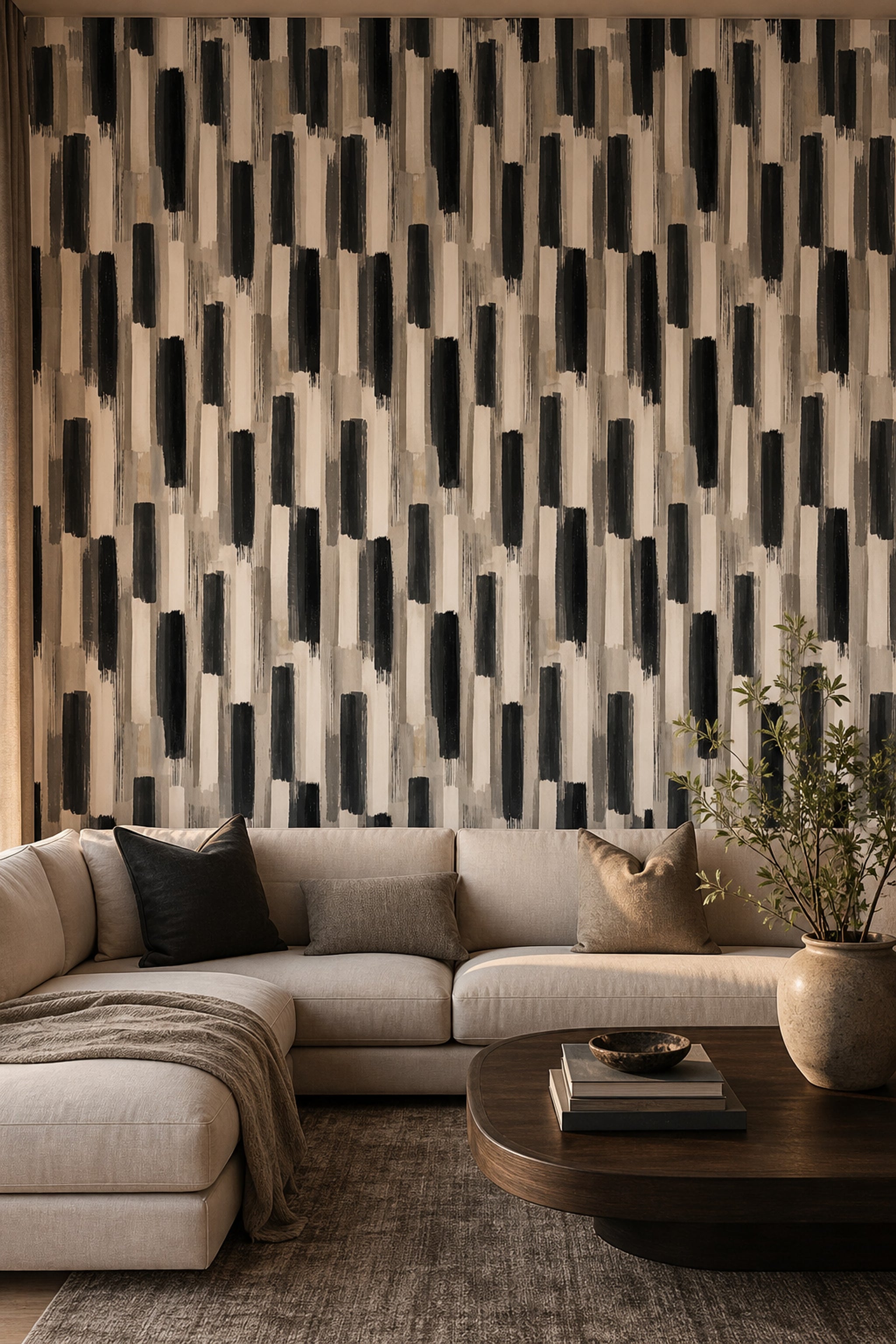 Geometric Blocks Wallpaper Vertical Brushstrokes Removable Neutral Palette Wall Double Roll
