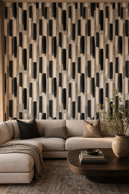 Geometric Blocks Wallpaper Vertical Brushstrokes Removable Neutral Palette Wall Double Roll