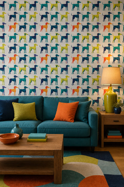 Playful Dogs Wallpaper Animal Print Geometric Illustration Decorative Mural