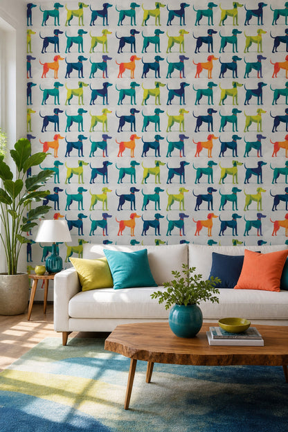 Playful Dogs Wallpaper Animal Print Geometric Illustration Decorative Mural