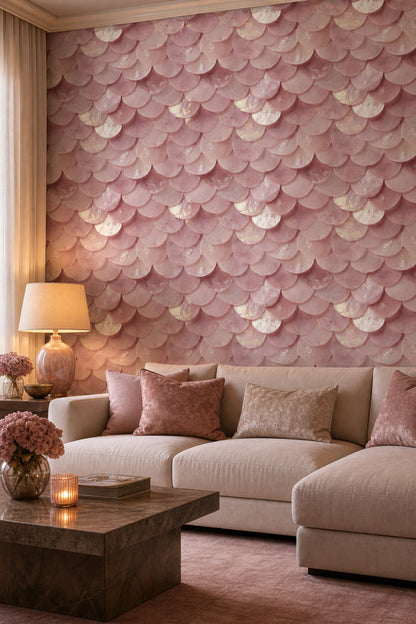 Pearlescent Wallpaper Scallop Overlapping Circles Removable Wall Decor
