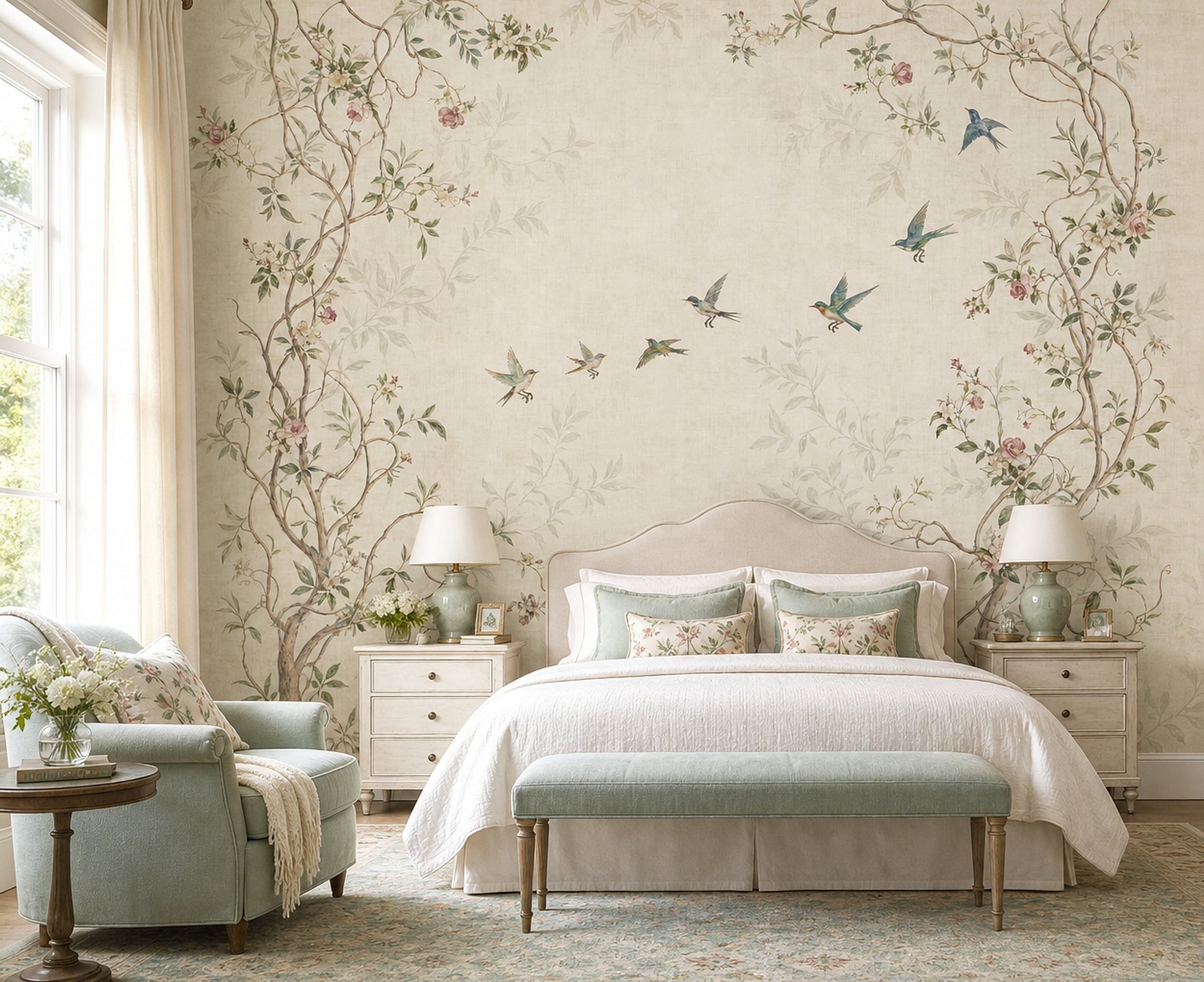 Cream Background Wallpaper Floral Vines Vintage Botanical Wall Mural