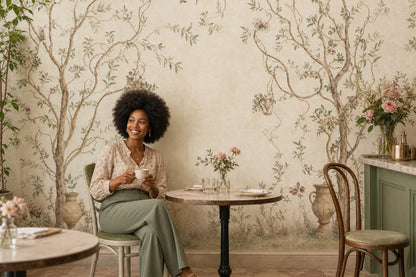 Botanical Mural Wallpaper Cream Background Twisting Trees Wall Mural